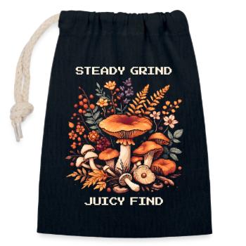 Mouture constante, trouvaille juteuse | Chasse aux champignons Chanterlin - Sac cadeau en coton avec cordon (14 x 20 cm) - bleu marine - Devant