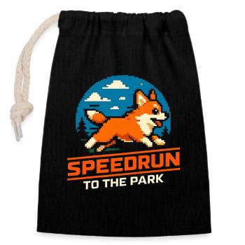 Speedrun zum Park | Hundehumor Corgi - Verschließbarer Geschenkbeutel aus Baumwolle (14x20cm) - Schwarz - Vorne