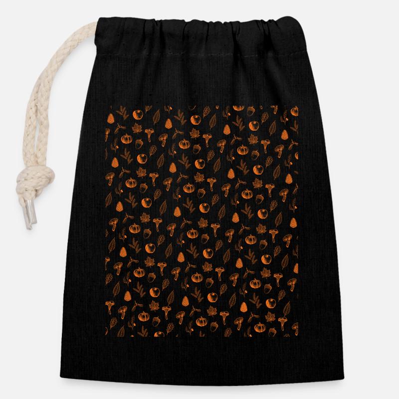 Modèle de récolte d’automne - Saison d’automne douillette - Sac cadeau en coton avec cordon (14 x 20 cm) - noir