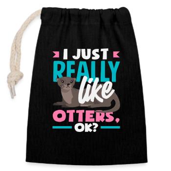Realy Like Sea Otter Cartoon - Closable cotton gift bag (14x20cm) - black - Front