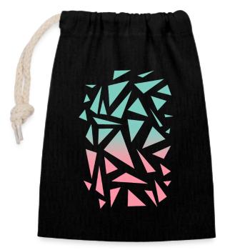 Motif triangulaire - Turquoise Pink - Sac cadeau en coton avec cordon (14 x 20 cm) - noir - Devant