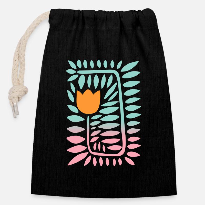 Tulipe dégradée - turquoise - Sac cadeau en coton avec cordon (14 x 20 cm) - noir