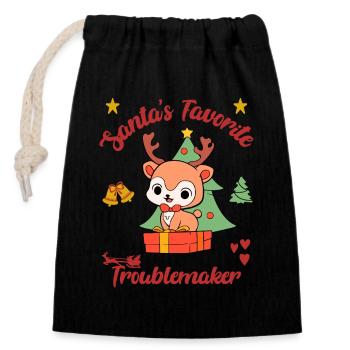 Frohe Weihnachten Design mit Rentier Motiv - Verschließbarer Geschenkbeutel aus Baumwolle (14x20cm) - Schwarz - Vorne