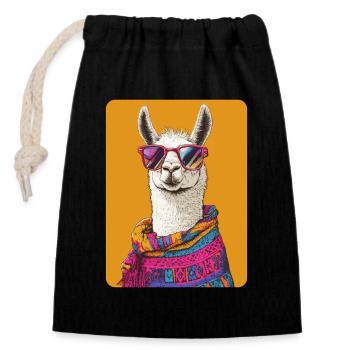 Lama - Verschließbarer Geschenkbeutel aus Baumwolle (14x20cm) - Schwarz - Vorne