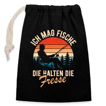 Angler - Ich mag Fische, die halten die Fresse - Verschließbarer Geschenkbeutel aus Baumwolle (14x20cm) - Schwarz - Vorne
