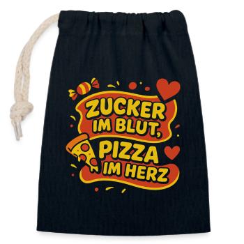 Sugar in the blood, pizza in the heart - pizza lovers - Closable cotton gift bag (14x20cm) - navy - Front