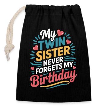Jumeaux Jumelle Soeur Anniversaire - Sac cadeau en coton avec cordon (14 x 20 cm) - noir - Devant