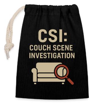 Couch Scene Investigation – Funny True Crime - Closable cotton gift bag (14x20cm) - black - Front