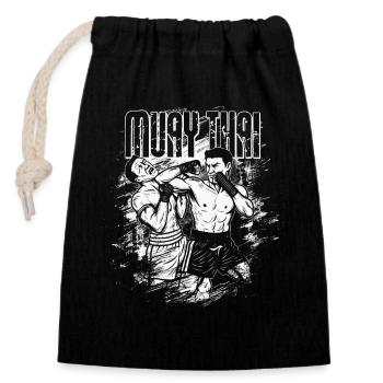 Technique du coude Muay Thai - Sac cadeau en coton avec cordon (14 x 20 cm) - noir - Devant