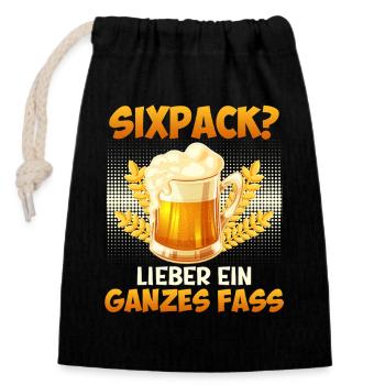 Fatherhood SIX-PACK RATHER A WHOLE BARREL Funny - Closable cotton gift bag (14x20cm) - black - Front