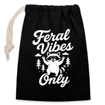 Feral Vibes Only Raccoon Humour Citation Tee - Sac cadeau en coton avec cordon (14 x 20 cm) - noir - Devant