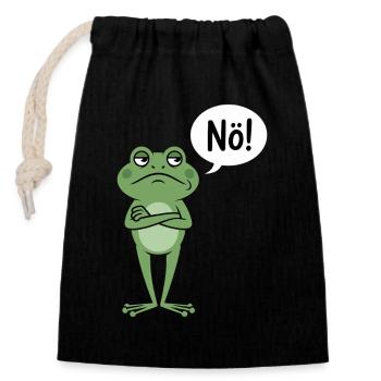 Grenouille sceptique qui dit non - Sac cadeau en coton avec cordon (14 x 20 cm) - noir - Devant