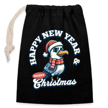 Freche Möwe – Merry Christmas & Happy New Year - Verschließbarer Geschenkbeutel aus Baumwolle (14x20cm) - Schwarz - Vorne