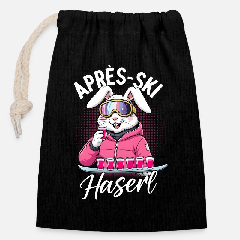 Lapin d’après-ski - Sac cadeau en coton avec cordon (14 x 20 cm) - noir