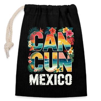 Cancun, Mexique, Typographie tropicale - Sac cadeau en coton avec cordon (14 x 20 cm) - noir - Devant