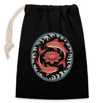 Les carpes koï et la fleur de lotus dans l’eau - Sac cadeau en coton avec cordon (14 x 20 cm) - noir - Devant
