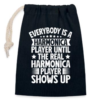 Musicien d’harmonica : le vrai joueur se présente - Sac cadeau en coton avec cordon (14 x 20 cm) - bleu marine - Devant