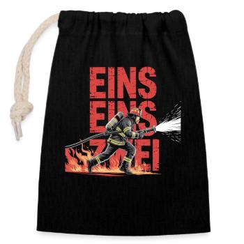 Fire Brigade Saying – 112 Emergency Call Hero in Action - Closable cotton gift bag (14x20cm) - black - Front
