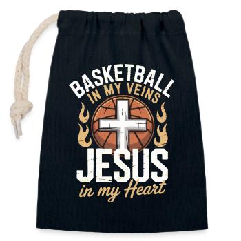 Basketball & Jesus – Kreuz auf Ball Design - Verschließbarer Geschenkbeutel aus Baumwolle (14x20cm) - Navy - Vorne