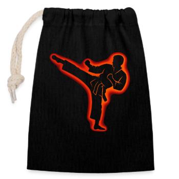 Karate, Karatekämpfer, Kampfsport, Taekwondo - Verschließbarer Geschenkbeutel aus Baumwolle (14x20cm) - Schwarz - Vorne