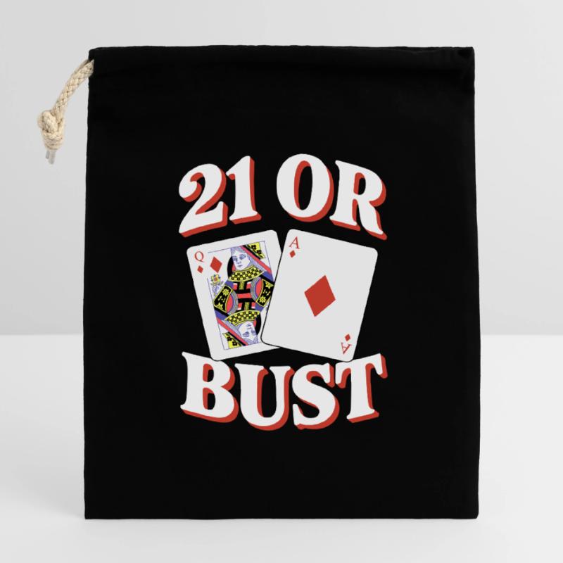 21 Oder Bust Poker Kartendesign Verschließbarer Geschenkbeutel aus Baumwolle (14x20cm)