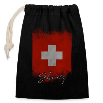 Drapeau de la Suisse, vintage Suisse - Sac cadeau en coton avec cordon (14 x 20 cm) - noir - Devant