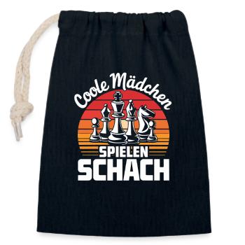 Coole Mädchen Spielen Schach Retro - Verschließbarer Geschenkbeutel aus Baumwolle (14x20cm) - Navy - Vorne