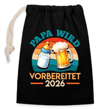 Father-to-be DAD IS PREPARED 2026 - Closable cotton gift bag (14x20cm) - black - Front