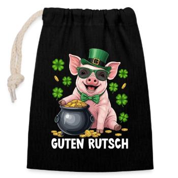 Guten Rutsch - Verschließbarer Geschenkbeutel aus Baumwolle (14x20cm) - Schwarz - Vorne