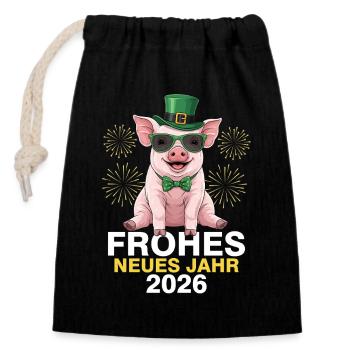 Frohes Neues Jahr 2026 - Verschließbarer Geschenkbeutel aus Baumwolle (14x20cm) - Schwarz - Vorne
