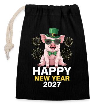 Happy New Year 2027 - Verschließbarer Geschenkbeutel aus Baumwolle (14x20cm) - Schwarz - Vorne