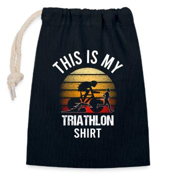 Triathlon Natation Cyclisme Course à pied Sports vintage - Sac cadeau en coton avec cordon (14 x 20 cm) - bleu marine - Devant