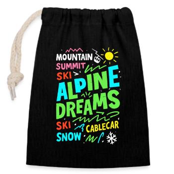 Alpine Dreams Ski & Snow Mountain Design - Sac cadeau en coton avec cordon (14 x 20 cm) - noir - Devant