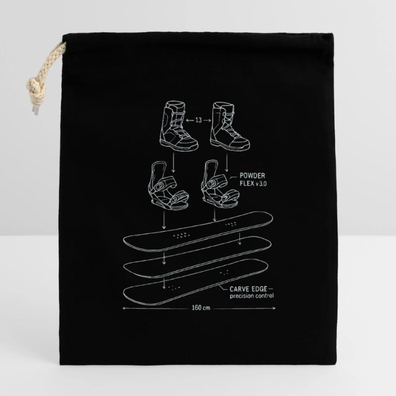 Conception de technique de plan de snowboard Sac cadeau en coton avec cordon (14 x 20 cm)