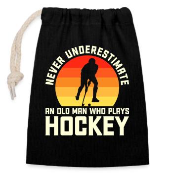 Hockey Eishockey Eishockeyspieler Geschenk - Verschließbarer Geschenkbeutel aus Baumwolle (14x20cm) - Schwarz - Vorne