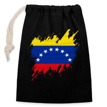 Drapeau du Venezuela, style déchiré - Sac cadeau en coton avec cordon (14 x 20 cm) - noir - Devant