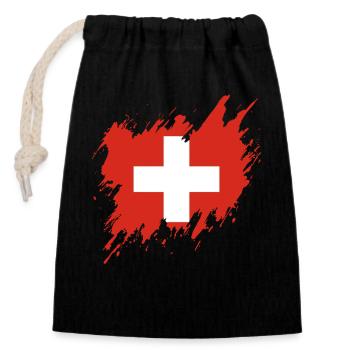 Flagge der Schweiz, Rissstil - Verschließbarer Geschenkbeutel aus Baumwolle (14x20cm) - Schwarz - Vorne