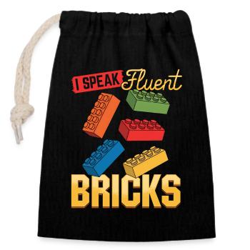 Building Blocks Kids Brick Builder - Closable cotton gift bag (14x20cm) - black - Front
