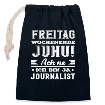 Vendredi Week-end Drôle Reporter Journalistes - Sac cadeau en coton avec cordon (14 x 20 cm) - bleu marine - Devant