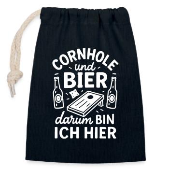 Cornhole et la bière - c’est pourquoi je suis ici - Sac cadeau en coton avec cordon (14 x 20 cm) - bleu marine - Devant