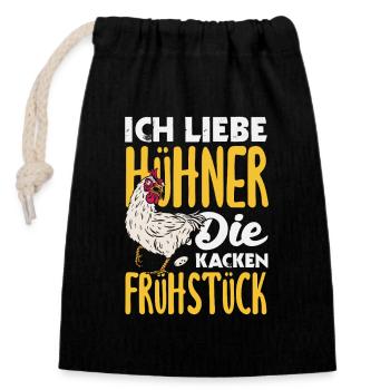 Ich liebe Hühner – die kacken Frühstück - Verschließbarer Geschenkbeutel aus Baumwolle (14x20cm) - Schwarz - Vorne