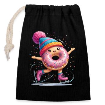 Donut auf Schlittschuhen mit Konfetti - Verschließbarer Geschenkbeutel aus Baumwolle (14x20cm) - Schwarz - Vorne