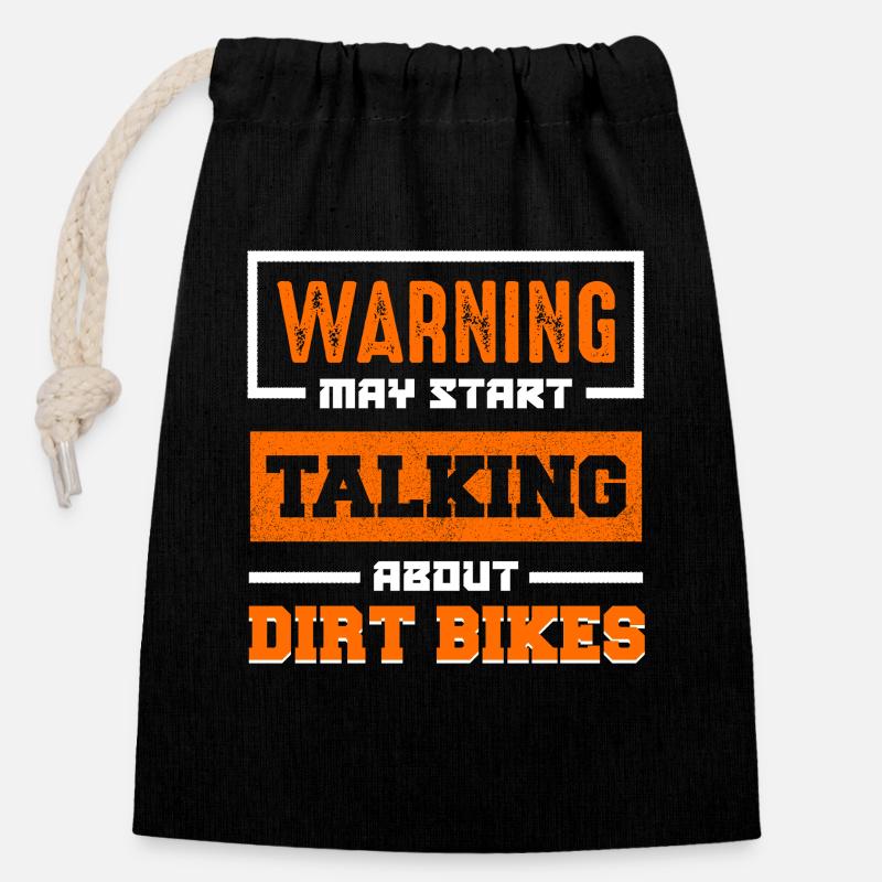 Warning: Dirt Bikes Talk Start - Closable cotton gift bag (14x20cm) - black
