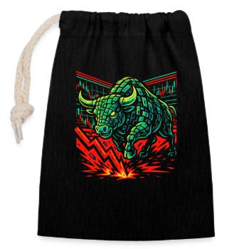 Neon Bull Charge dans le circuit du marché, Investir - Sac cadeau en coton avec cordon (14 x 20 cm) - noir - Devant