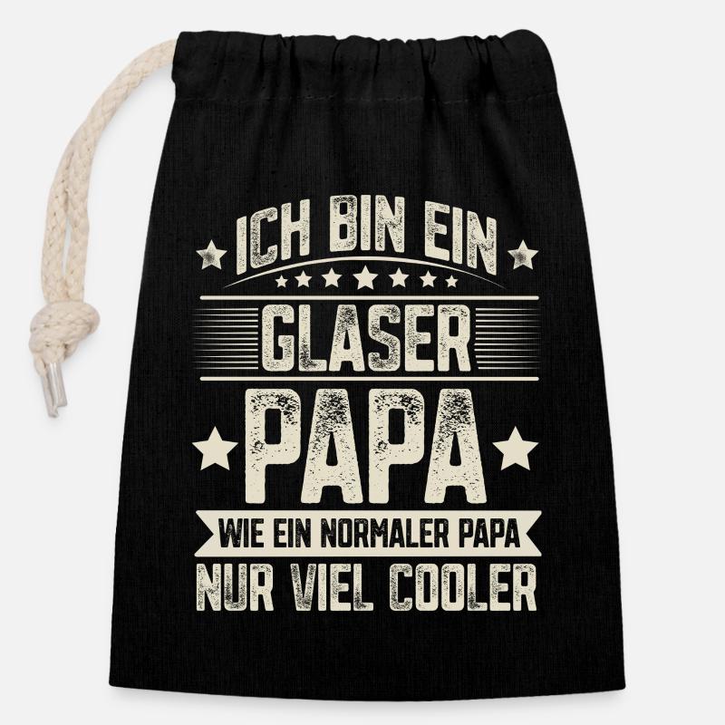 Glaser Papa - Verschließbarer Geschenkbeutel aus Baumwolle (14x20cm) - Schwarz
