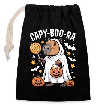 Capybara Halloween Capy-Boo-Ra Kostüm - Verschließbarer Geschenkbeutel aus Baumwolle (14x20cm) - Schwarz - Vorne