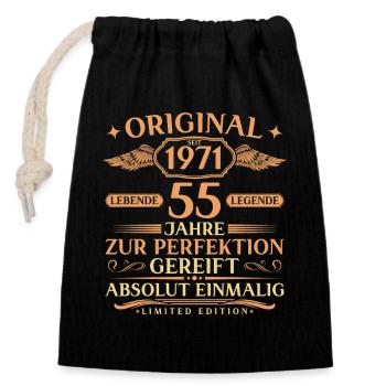 55th Birthday Gift Idea Vintage 1971 Born - Closable cotton gift bag (14x20cm) - black - Front
