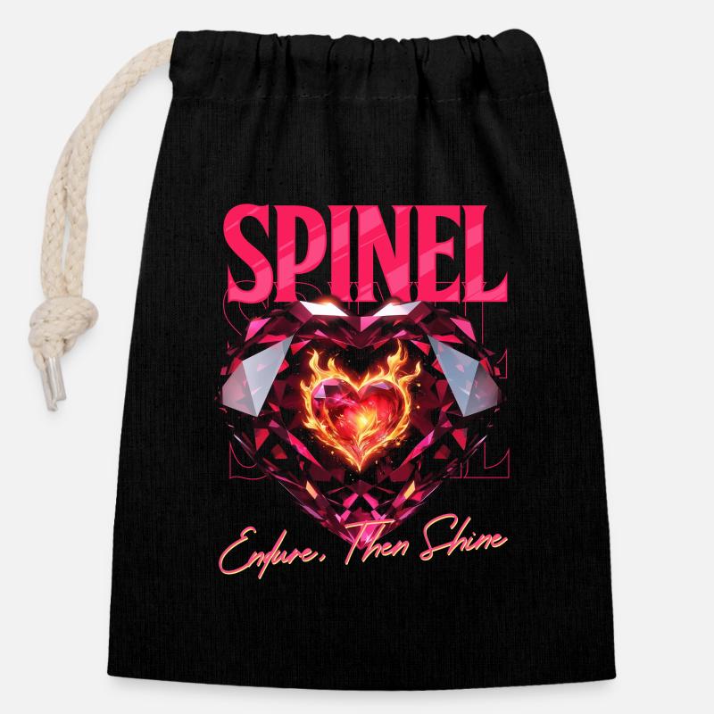 Birthstone August Spinel - Closable cotton gift bag (14x20cm) - black