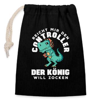 Reicht mir den Controller – König will zocken - Verschließbarer Geschenkbeutel aus Baumwolle (14x20cm) - Schwarz - Vorne