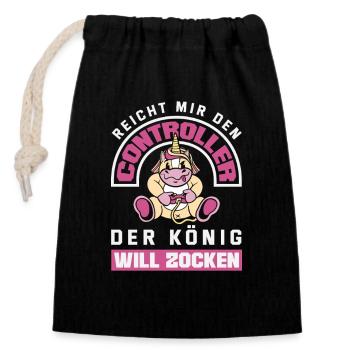 Reicht mir den Controller – König will zocken - Verschließbarer Geschenkbeutel aus Baumwolle (14x20cm) - Schwarz - Vorne